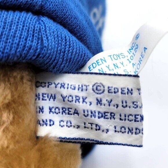 VTG Eden Paddington Bear Plush Brown 9.5" Yellow Hat Blue Sweatshirt Tag Attach - Picture 11 of 12